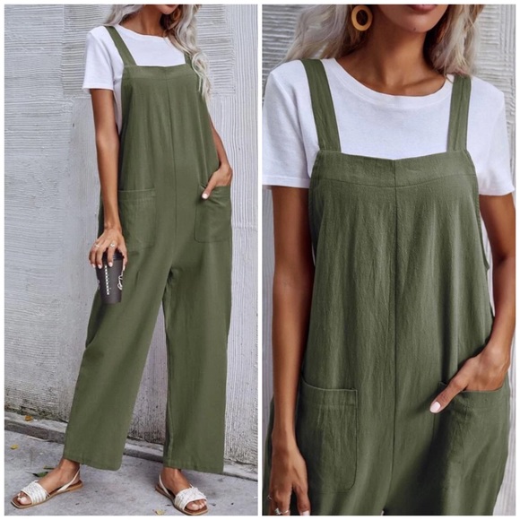Pants - SOLD OUT Boho Green Wide Leg Double Pocket Jumpsuit